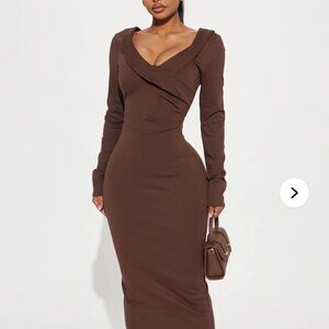 Brown off the shoulder dress